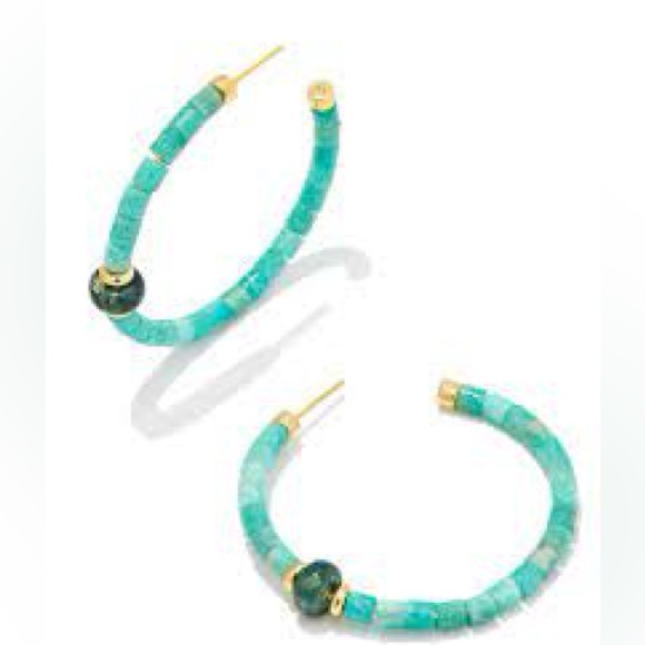 Kendra Scott Jewelry - Kendra Scott Insley Gold Hoop Earrings In Teal Amazonite, BRAND NEW, $98